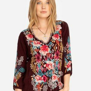Johnny Was XL Burgundy Embroidered Rayon Shirt NEW